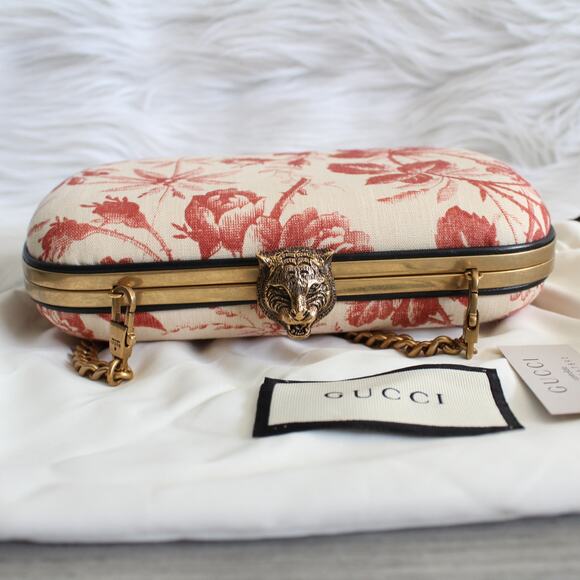 Gucci Linen Herbarium Cherry Blossom Print Broadway Box Chain Clutch Bag - Picture 7 of 15